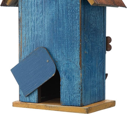 Glitzhome Hanging Bird House for Outdoor, 10.2" H Patio Garden Decorative Birdhouse Pet Cottage Distressed Wooden Bird House for Swallow Sparrow Finch Cardinals, Flower Rustic Blue