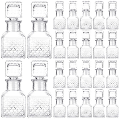 Chuangdi 24 Pcs Mini Glass Wine Bottles 1.7oz Glass Tequila Bottles with Stopper Decorative Tequila Bottle for Whiskey Vanilla Extract Champagne Wedding Baby Shower Party Favors(Square Style)