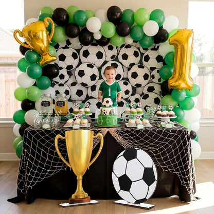 Brightrow 2 Pack Large 2026 Soccer Party Decorations, 12 x 12 Inch Wooden Football Ball Sign and 17 x 12 Inch Soccer Trophy Centerpieces for Home Yard Outdoor Indoor Garden Lawn Decor