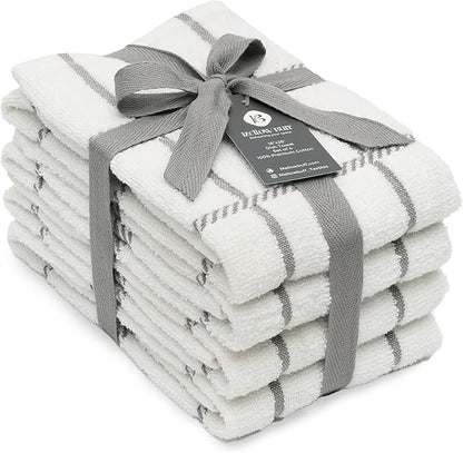 100% Cotton Terry Dish Towels, 4 Pack Checks, 16 x26 Inches, Super Soft and