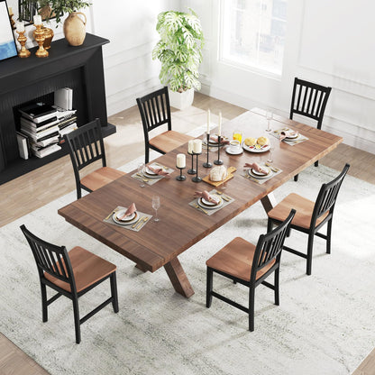 COSTWAY Dining Chairs Set of 4, Mid Century Modern Dining Room Chairs with Solid Rubber Wood Legs and Curved Backrest, Kitchen Chairs for Home, Living Room, Restaurant, Black & Walnut