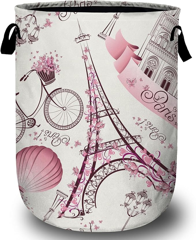 Romantic Paris Eiffel Tower Laundry Basket, Laundry Hamper Collapsible Oxford