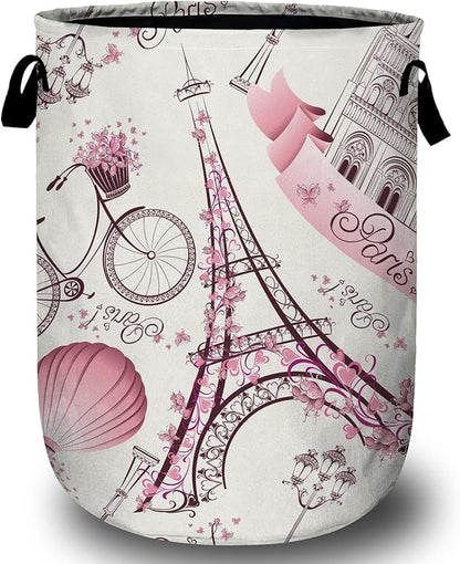 Romantic Paris Eiffel Tower Laundry Basket, Laundry Hamper Collapsible Oxford