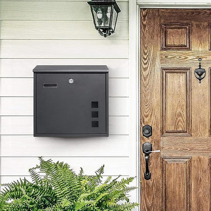 Decaller Galvanized Steel Mailbox with Key Lock, Wall Mount Metal Mail Box Outdoor, 13" x 11.8" x 4.1", 916 Black
