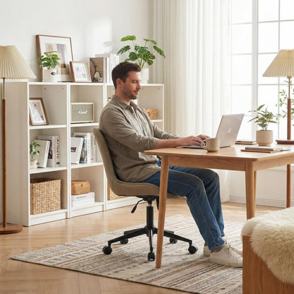 YOUNIKE Office Chair, Desk Chair with Wheels, Home Office Computer Task Chairs, Modern Faux Leather Padded Vanity Chair, Adjustable Swivel Armless Office Chairs with Back, Khaki