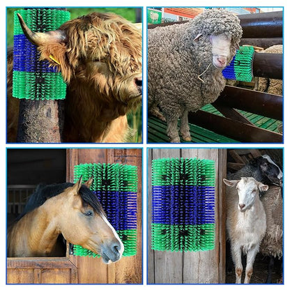 Extra Large Size Livestock Scratching Brush, Upgraded Horse/Goat/Cow/Cattle Scratcher Brush for Grooming, Itch Relief Horse Scratcher Brushes Kit with Two Sets of Mounting Screws(2-Pack,Green)