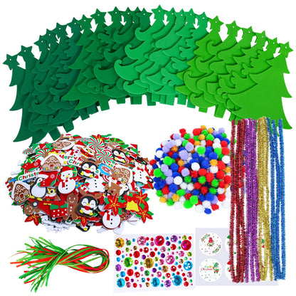 Winlyn 24 Sets Christmas Tree Ornaments Decorations Art Sets DIY Christmas Craft Kits Pine Tree Snowman Snowflake Penguin Foam Stickers Arts and Crafts for Kids Party Favors Home Classroom Activities