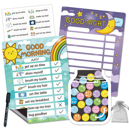 Magnetic Bedtime/Morning Routine Chart &Reward Jar for Kids -Toddler Morning Checklist Board,Daily Reward Routine Chart for Kids,Dry Erase Bedtime Reward Chart,Daily Schedule Chart at Home