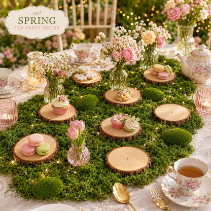 Fbidfoll 10 Wood Slices with Faux Moss, Moss Table Decor Centerpiece Kit
