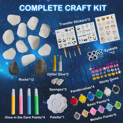 KIDS KING Glow in Dark Rock Painting Kit for Kids Ages 6-12, Art Craft for Party Drawing Activity, Creative Art Party Favors, Arts & Crafts Kit for Boys Girls Birthday Party Gift Toy