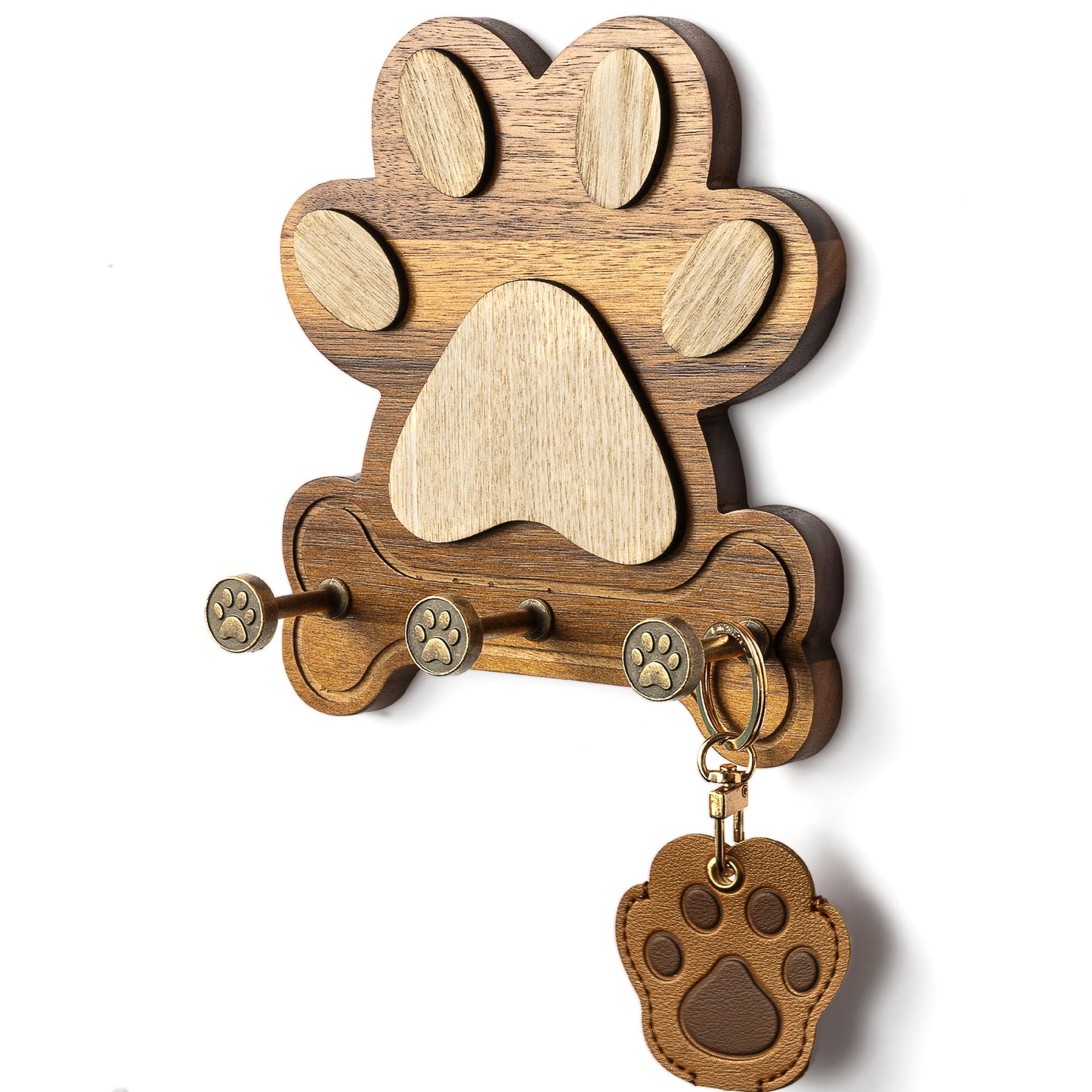 MTERSN Wooden Dog Leash Holder for Wall – Dog Leash Holder, Key Rack, and Coat Hanger – Rustic Farmhouse Wall Decor for Entryway Storage, Room Decor & Home Necessities(Acacia)