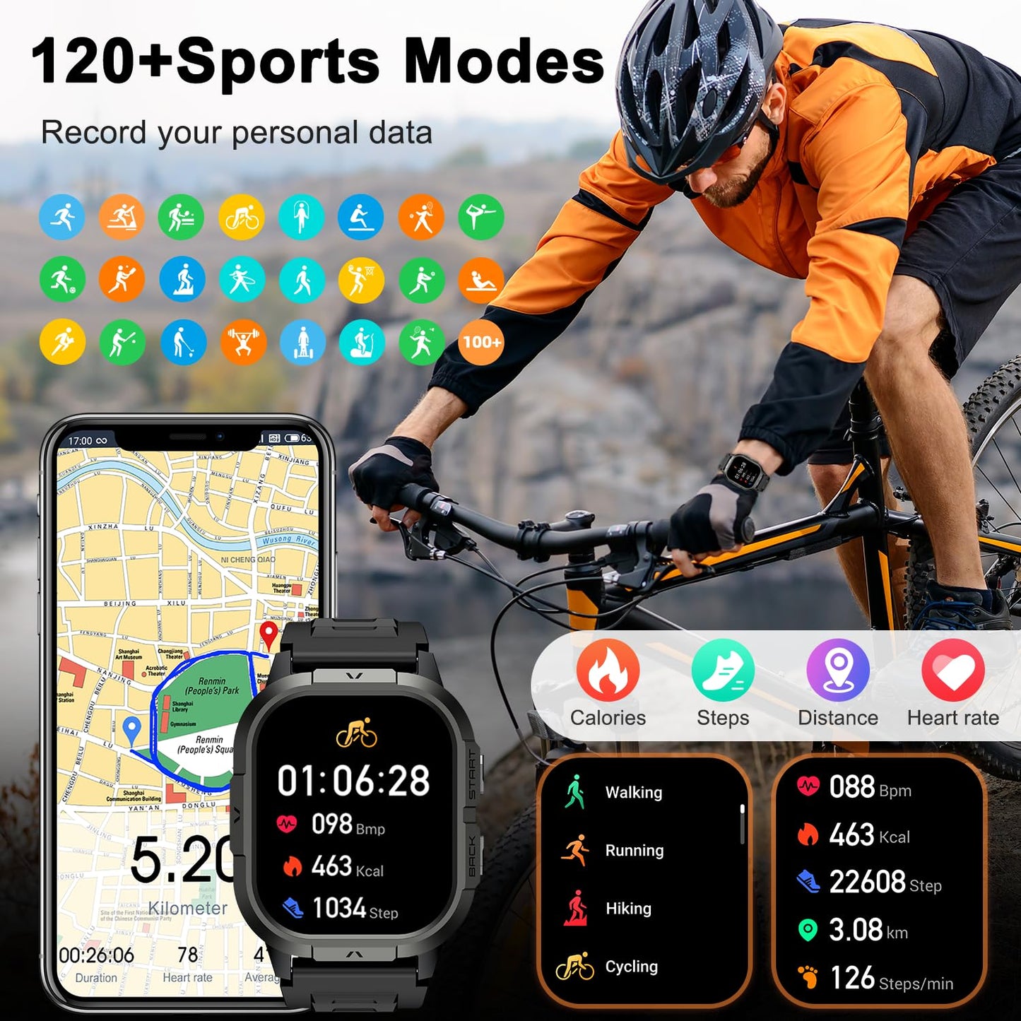 Smart Watch for Men Fitness Tracker: Make/Answer Call Military Smart Watches for Men Digital Mens Watches Running Waterproof Smartwatch Android Phones iPhone Samsung Compatible Heart Rate Monitor