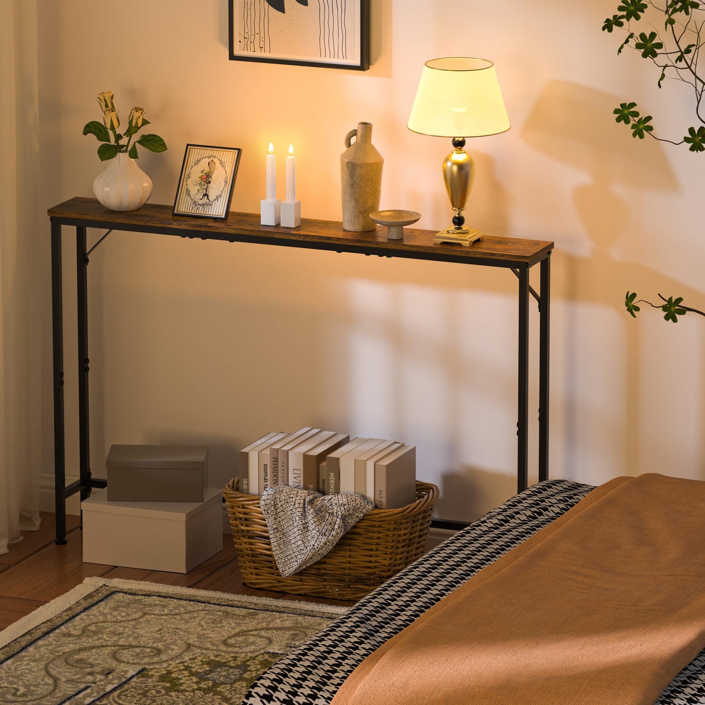 Vantimo 47.2" Console Table, Narrow Entryway Table, Skinny Sofa Table, Behind CouchTable, Long Skinny Table, DisplayTable for Entryway, Living Room, Foyer, Corridor, Office, Rustic Brown