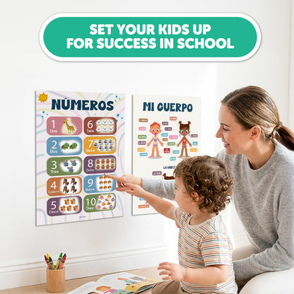 EXCOOL CLUB 16 Spanish Classroom Posters For Elementary - Colorful Bilingual Educational Posters For Toddlers 1-3, Laminated Learning Poster Preschool Must Haves, Abecedario Para Niños En Español