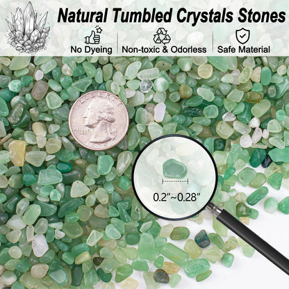 EZEELAI Crystal Chips Bulk Green Aventurine Crushed Quartz Stones Pebbles, 5-7mm Polished Tumbled Healing Crystal Chips Crushed Rocks Jade Pebbles for Aquarium, Garden and Home - 3 Lbs