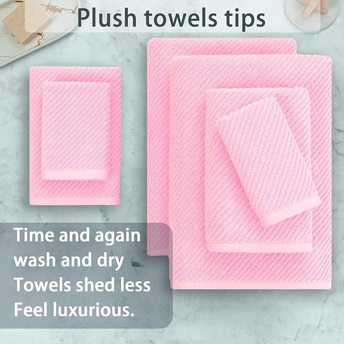 Pink Towels - 100% Cotton, Quick Dry, Lightweight, Towel Set of 6, 2 Large Bath