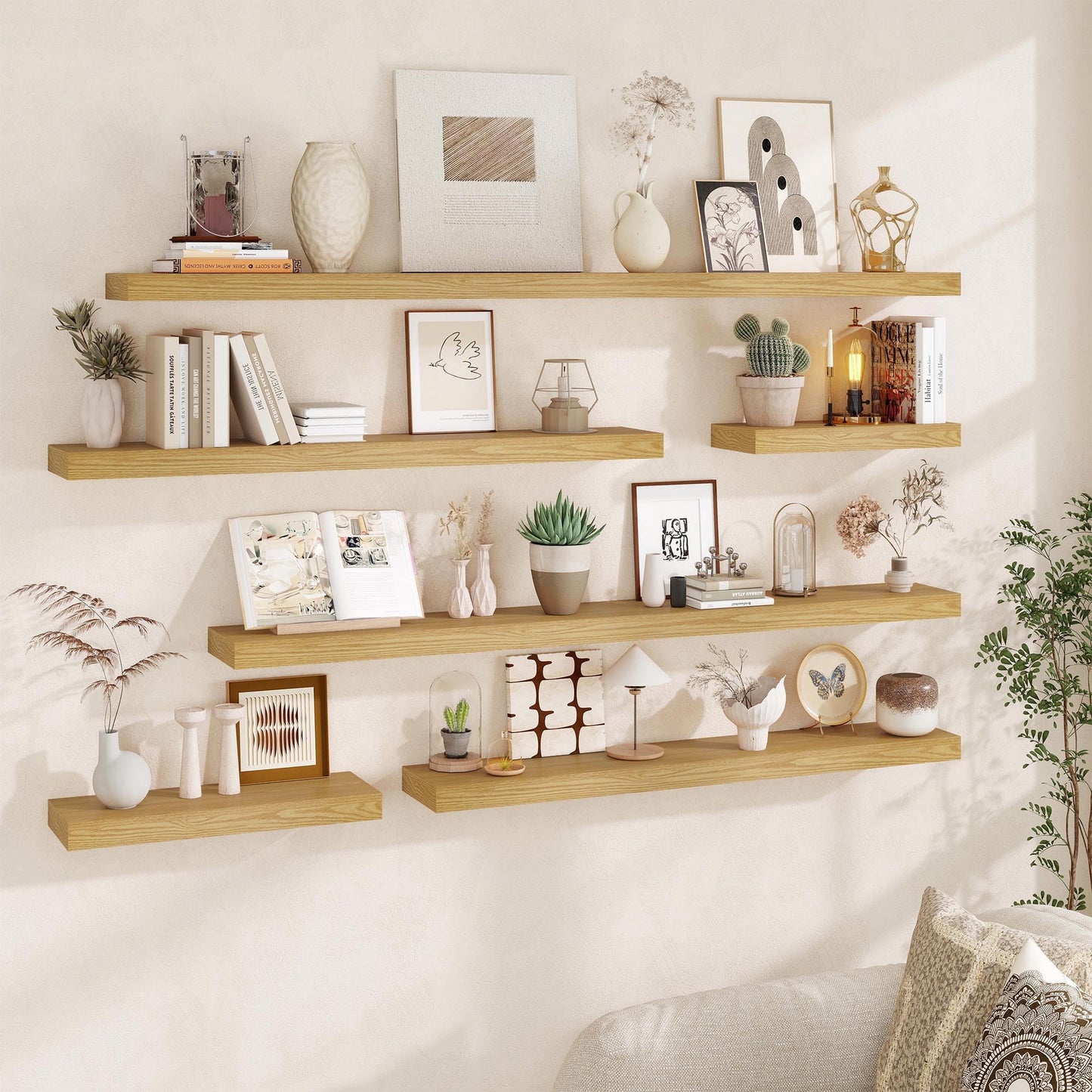 Fun Memories 55 Inch Fireplace Mantel - Long Floating Shelf, Wall Mounted Farmhouse Display with Invisible Heavy Duty Metal Bracket, Oak