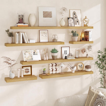 Fun Memories 55 Inch Fireplace Mantel - Long Floating Shelf, Wall Mounted Farmhouse Display with Invisible Heavy Duty Metal Bracket, Oak