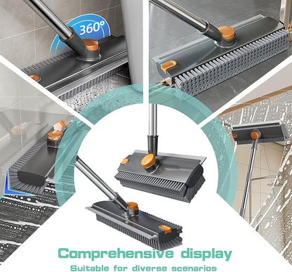 Floor Scrubbing Brush with Squeegee, 2 in 1 Grout Brush with 54" Adjustable