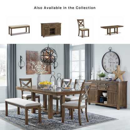 Signature Design by Ashley Moriville Casual Rustic Upholstered Dining Bench, Grey & Brown