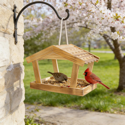 Dmnnlp Bird Feeders for Outside Hanging, Wooden Wild Bird Feeder House, Platform Bird House Feeder for Garden Yard Outdoor Hanging 10x6.3x7.8 Inch