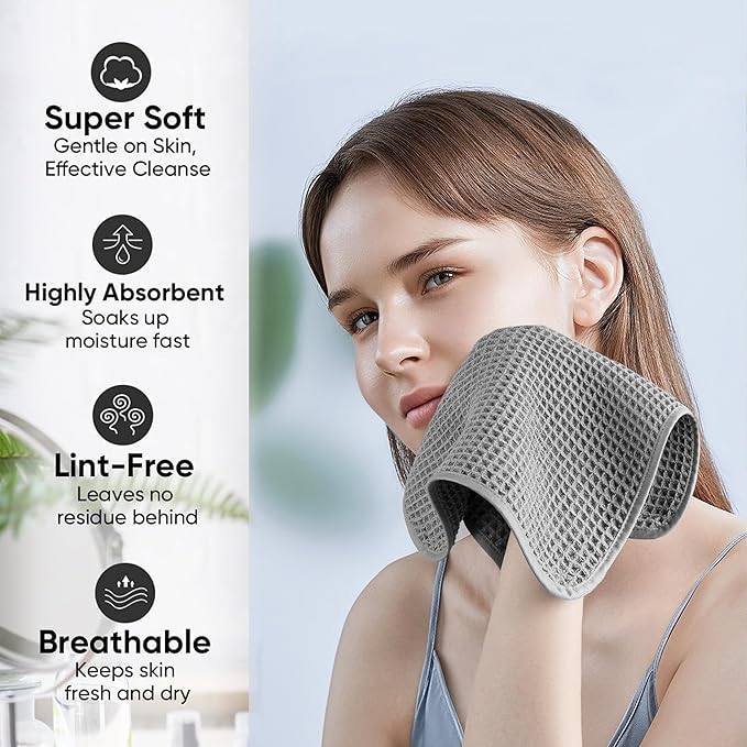 Microfiber Waffle Face Towels, 2 Pieces, Fast Drying, Lint Free 430 GSM