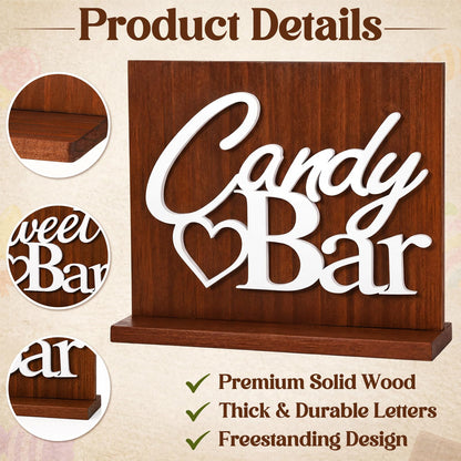 Novabright Candy Bar Wooden Sign with Rustic Wood Backboard & Stable Base, Freestanding Sweet Candy Bar Dessert Table Decor, Centerpiece with Stand for Wedding, Birthday, Bridal Shower & Party