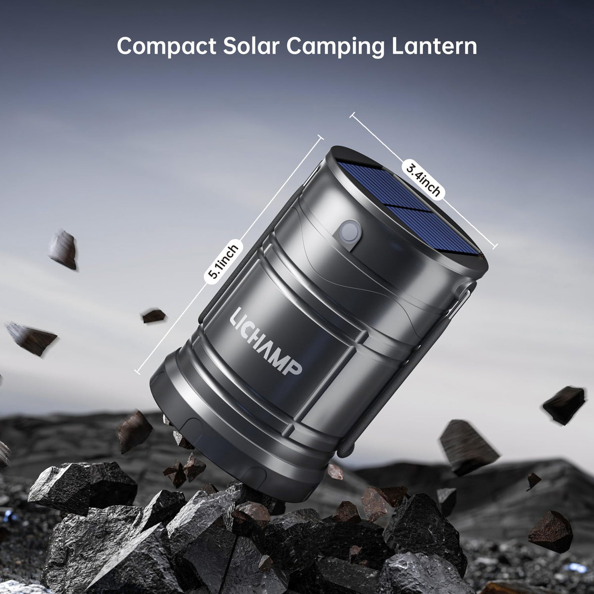 Lichamp 4-Pack Solar Camping Lanterns, USB Rechargeable LED, Battery Powered, Dark Gray, Model CLS-K004GH