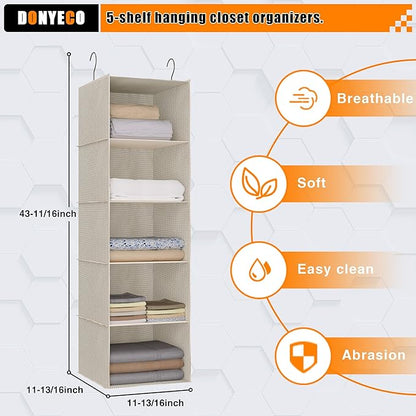 Hanging Closet Organizer, Easy Mount Foldable 5-Shelf Hanging Closet Wardrobe