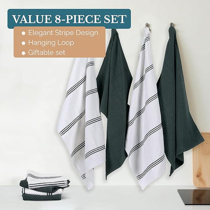 Casa Platino 8PC Cotton Kitchen Towels, Summer Grey Kitchen Towels