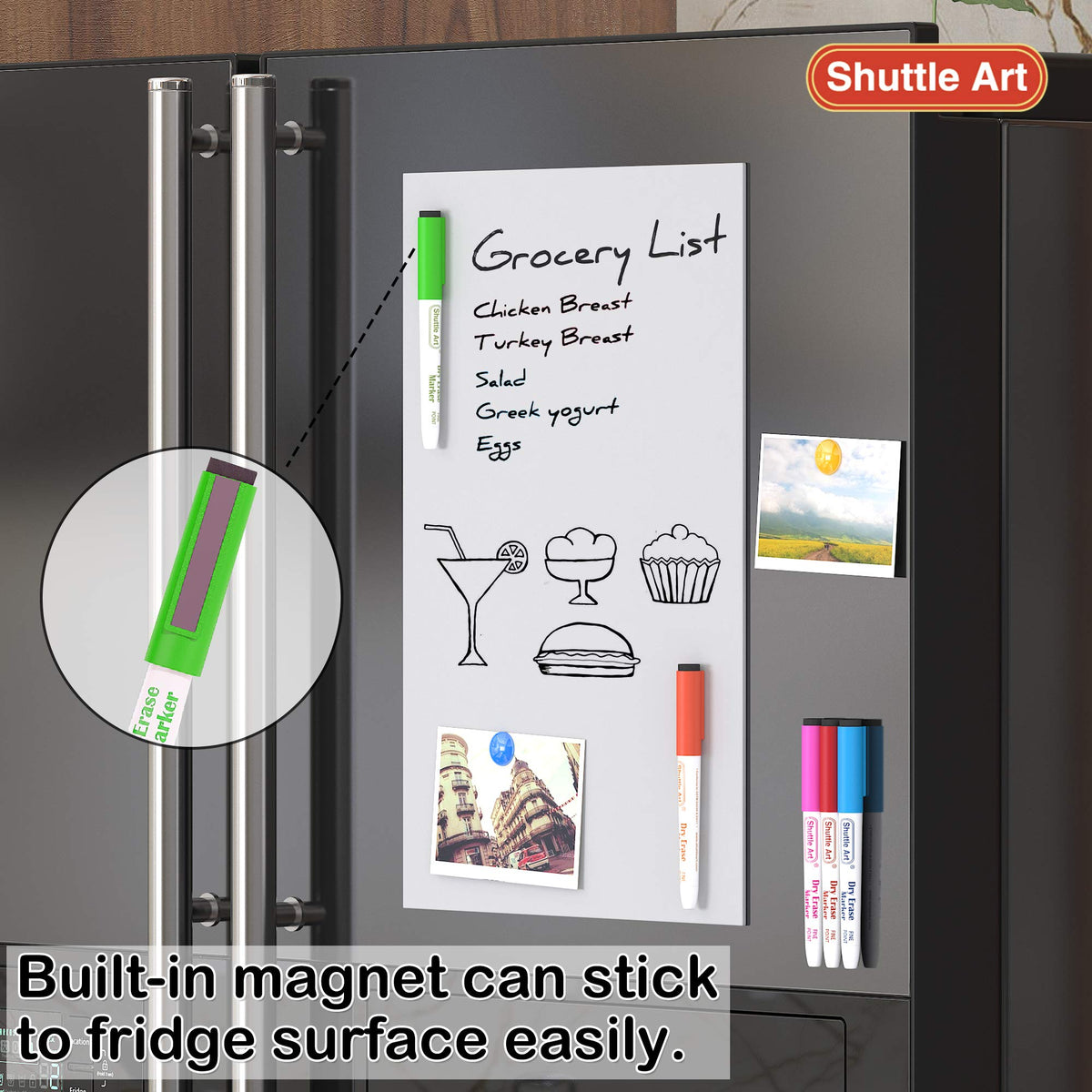 Shuttle Art Magnetic Whiteboard Markers, 20 Pieces Fine Tip and Eraser, Dry Erase Whiteboard Markers, for Writing on Whiteboards, Weekly Planner, Glass for School Office Home