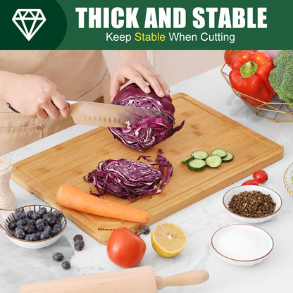 Homaxy Extra Large Organic Bamboo Cutting Boards for Kitchen, 17.5"x12" Wooden XL Cutting Board with Juice Groove and Handles, Charcuterie Butcher Block Wood Serving & Chopping Board - Pre Oiled