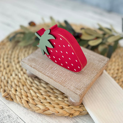 Chunky Wood Strawberry Shelf Sitter, Summer Tiered Tray Decor, Farmhouse Strawberry Decoration, Strawberry Wood Cutout, Fruit Decor