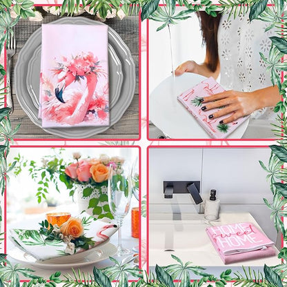 Geyoga 6 Pcs Spring Floral Kitchen Towels Flamingo Dish Hand Towels Sunflower