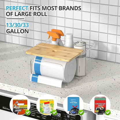 Trash Bag Dispenser Roll Holder - Clear Garbage Bag Holder Dispenser with Bamboo Lid and Sliding Drawer Box, Trash Bag Holder for Kitchen, Under Sink, Laundry Room Organization and Storage