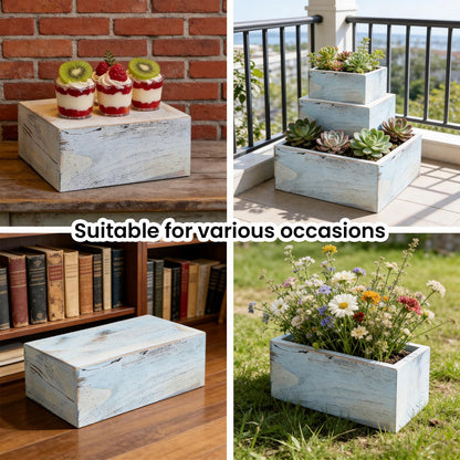 Vankcp Set of 4 Wooden Cake Stands, Square Wooden Crates, Antique White Cupcake Stands, 12 inches Rustic Square Cupcake Box,Wood Display Risers for Wedding,Birthday Party,Christmas(Antique White)