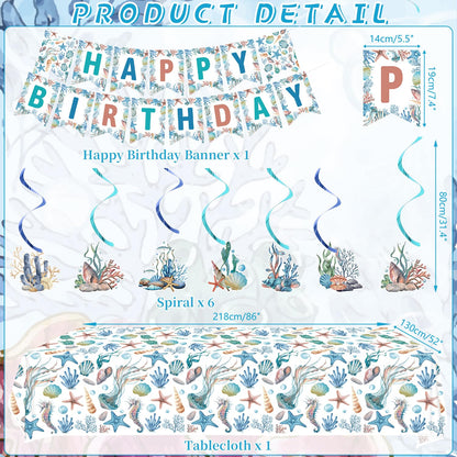 Obussgar Shells Birthday Party Decorations - Shells Party Supplies including Banner, Plate, Cake Topper, Cup, Napkin, Balloon, Tablecloth - Serves 20