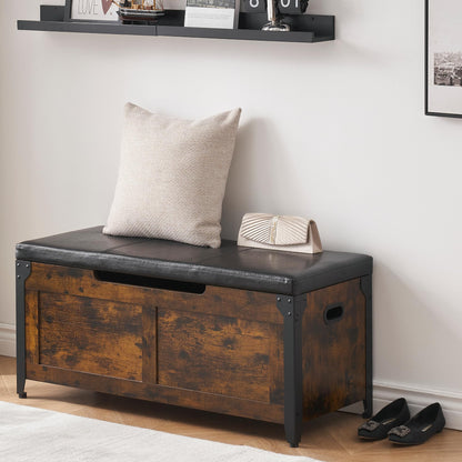 IDEALHOUSE Storage Bench, 39.4" Retro Wooden Storage Chest with 2 Safety Hinges, Loads 300 lb, Easy Assembly, Storage Ottoman Bench for Bedroom Entryway Living Room, Rustic Brown