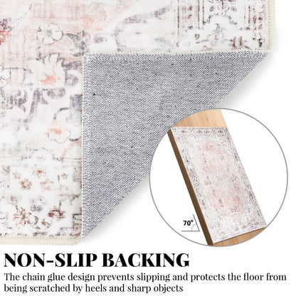 MUJOO Hallway Runner Rug 2'x8' Pink Long Rug Runners Boho Machine Washable Non Slip Carpet for Entryway Kitchen Bathroom Bedside Retro Soft Low-Pile Blossom