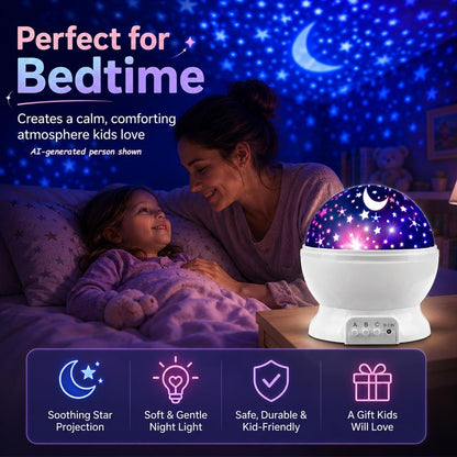 MOKOQI Star Projector Night Lights for Kids, Birthday Gifts for 3 4 5 Year Old Girls and Boys, Projection Lamp for Kids Bedroom Ceiling, Stars and Moon for Child Asleep Peacefully (White)
