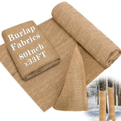 Buryeah 80 Inch x 33 ft Burlap Fabrics Roll Natural Burlap Garden Multipurpose Weed Barrier Garden Landscape Blankets Cloth Weed Barrier Fabric Jute for Outdoor Home Craft Shrubs Party Decor