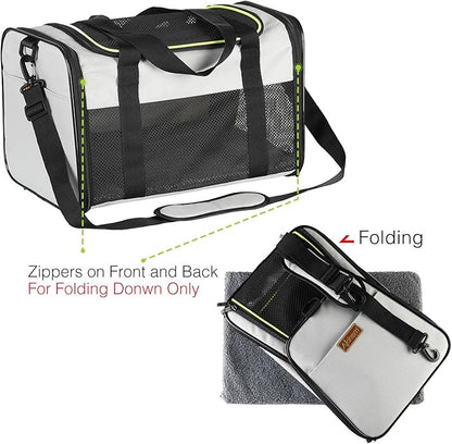 Cat Carrier - Portable Foldable Dog Pet Carrier, Soft-Sided Pet Bag up to 15 Lbs, Airline Approved Travel Puppy Carrier