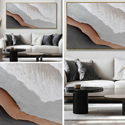 Textured White Wall Art,Grey Abstract Artwork,Large Framed Modern Pictures,Wave Landscape Oil Painting 24"x48"for Home Office Gallery