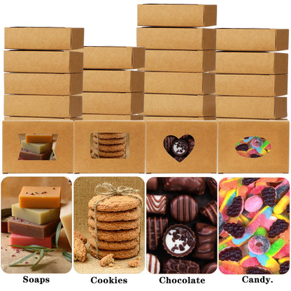 Douaowoc 100 Pcs Soap Boxes for Homemade Soap Boxes Packaging with Clear Windows Brown 3.9 x 2.8 x 1.2 Inch Empty, Making Supplies, Present Treat Gift Box for Bakery Party Favor