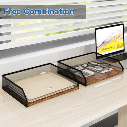 Natwind 2-Tier Stackable Paper Tray, Metal Mesh Desktop Organizer, Paper Sorter, Letter Trays, File Document Storage Rack for Home, Office, School, Retro