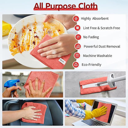 FIXSMITH Red Microfiber Cleaning Cloth -Pack of 8, Highly Absorbent Cleaning