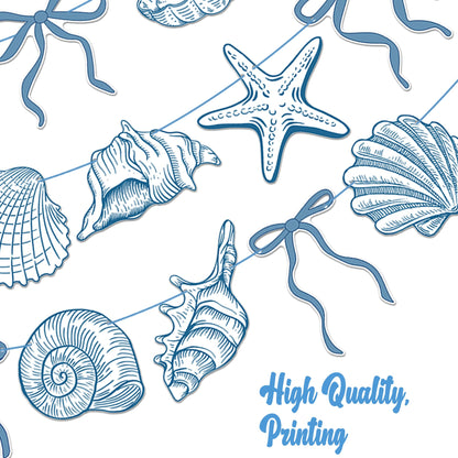 Summer Coastal Beach Party Supplies 3PCS Blue Bow Starfish and Seashell Banners Nautical Party Decor Sea Starfish Seashell Cutout Banner for Baby Shower Wedding Bachelorette Birthday Decorations