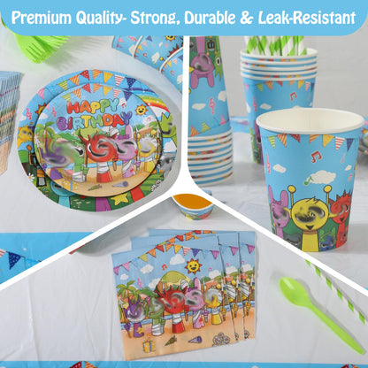 DUMBI 229 PCS Birthday Party Supplies Set – Complete Birthday Decorations with Balloons, Banner, Tablecloth, Cake Toppers, Stickers & Backdrop – Fun Decorations for Kids & Fans
