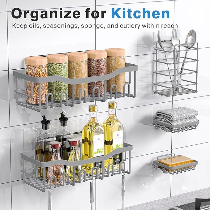 EUDELE 5-Pack Rustproof Stainless Steel Shower Caddy – No Drill Adhesive