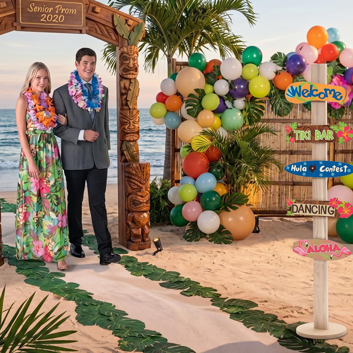 RattanView 5 Pcs Hawaiian Party Decorations Luau Wooden Welcome Signs Aloha Themed Directional Sign for Summer Tropical Directional Beach Island Themed Parties